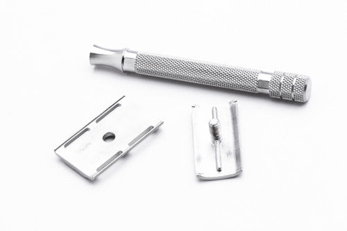 Used iKon Stainless Steel Standard Solid Guard DE Razor with Long Handle