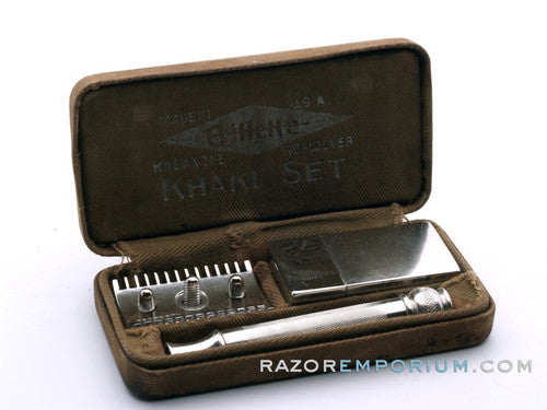 1918 Gillette Ball End Old Type Khaki Service DE Razor Set - U.S. Army Issue