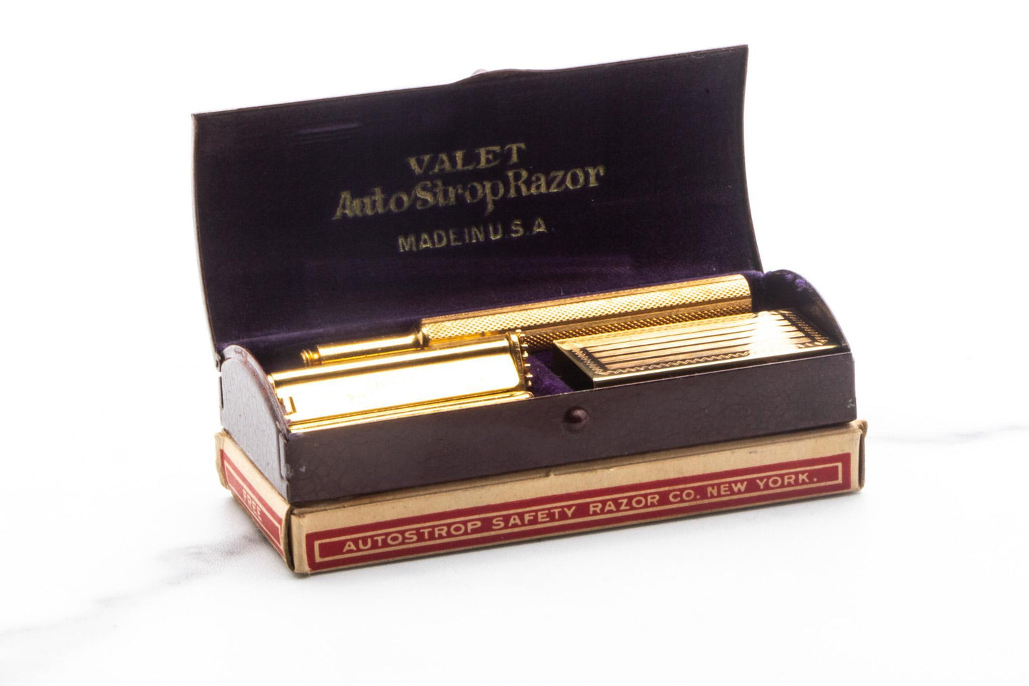 1940's Gold Valet Auto Strop Single Edge Razor Set With Strop | Original Condition