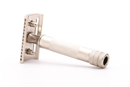 Unbranded Three Piece Slant Double Edge Safety Razor |  Factory Nickel Revamp