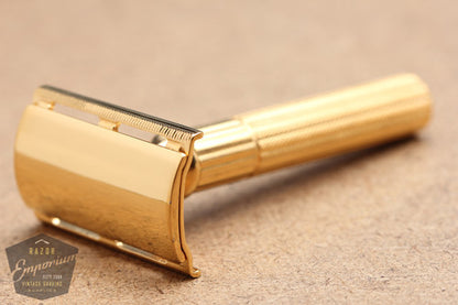 Gillette 1940's Fat Handle Tech 3 Piece Double Edge Safety Razor * REVAMPED 24K Gold