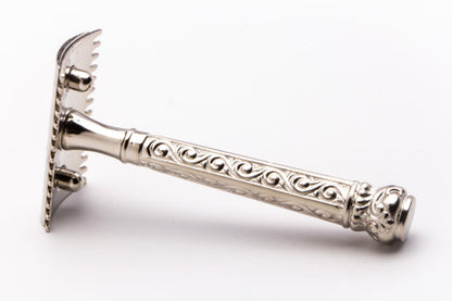 1909 Gillette Silver  ABC Pocket Edition OLD Type Floral Handle - Open Comb DE Razor Set