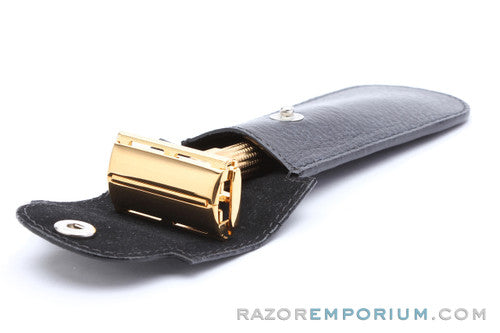 Parker | Black Leather Safety Razor Travel Pouch With Button