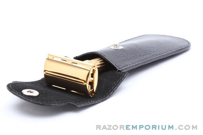 Parker | Black Leather Safety Razor Travel Pouch With Button