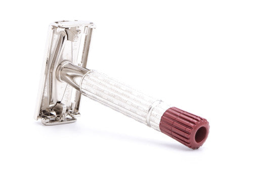 1957 C2 Gillette Red Tip Heavy Super Speed Safety Razor | Factory Nickel Revamp