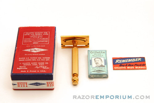 1930's Gillette Ball End Gold Tech Razor in Red Box