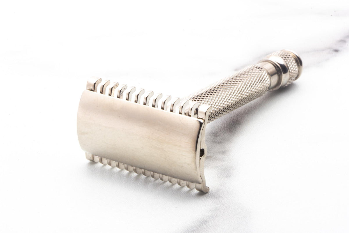 1930's Gillette NEW Long Comb Ball End Safety Razor With Replica Handle | Factory Nickel Revamp