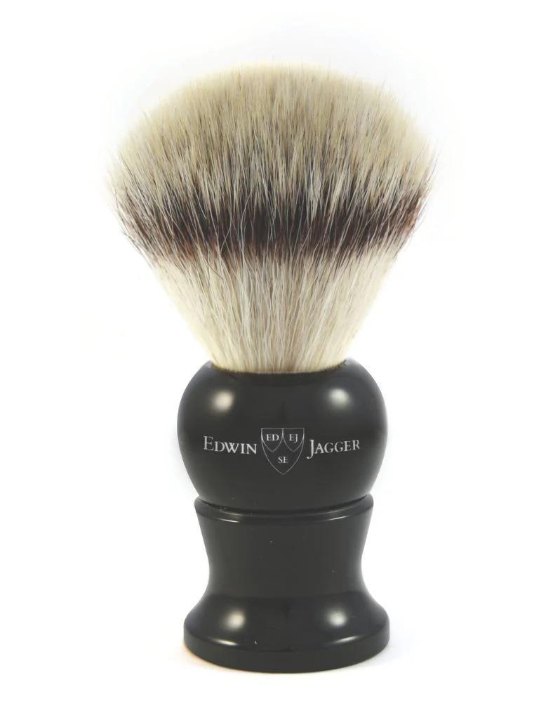 Edwin Jagger | English Shaving Brush, Imitation Ebony with Synthetic Silver Tip Fiber, Small