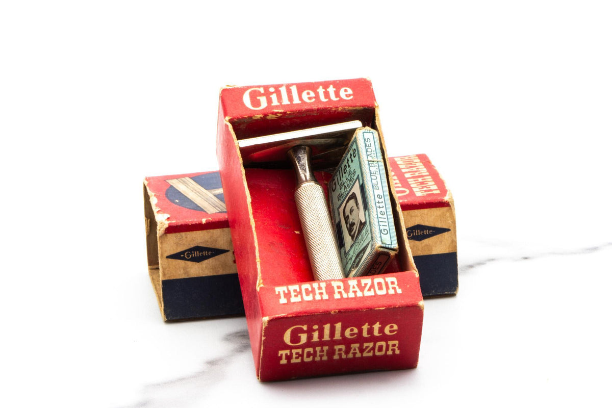 1966 L2 Gillette Ball End Tech Double Edge Safety Razor Set With Original Red Cardboard Box | Original Condition