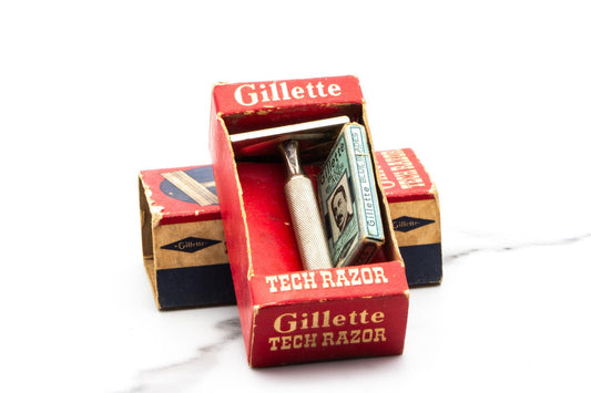 1966 L2 Gillette Ball End Tech Double Edge Safety Razor Set With Original Red Cardboard Box | Original Condition