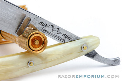 6/8" Dubl Duck Pearlduck Wonderedge Straight Razor w/ Original Gold Inlay Celluloid Scales  | Solingen, Germany