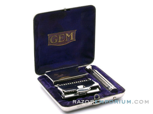 Gem 1912 Style Single Edge Safety Razor w/ Cigarette Case & Blade Bank