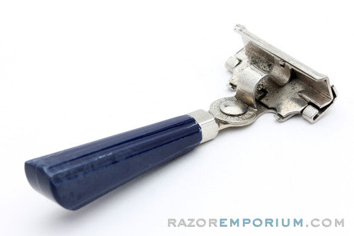 1950s Schick Eversharp Silver Injector Razor with Blue Bakelite Handle
