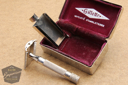 Gillette 1934 No. 88 Silver NEW Long Comb DE Safety Razor w/ Metal Case - Made in England