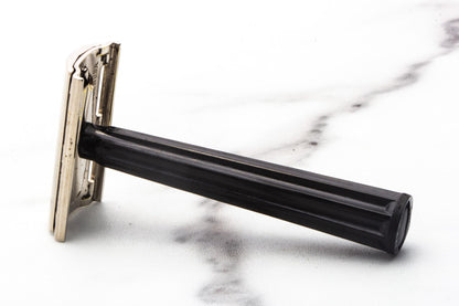 1951 W2 Gillette Tech Three Piece Double Edge Safety Razor with Black Bakelite Handle | Original Condition