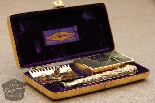Gillette 1911 Gold Empire Set - Old Type Open Comb DE Razor Set - Excellent
