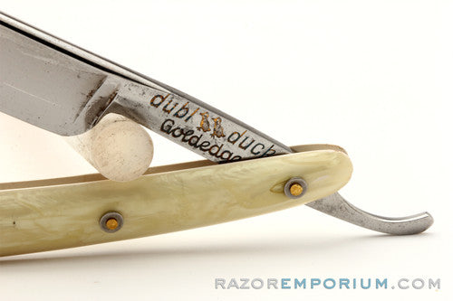 5/8" Dubl Duck Pearlduck Goldedge w/ Gold Inlay Celluloid Scales Straight Razor |  Solingen, Germany