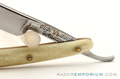 5/8" Dubl Duck Pearlduck Goldedge w/ Gold Inlay Celluloid Scales Straight Razor |  Solingen, Germany