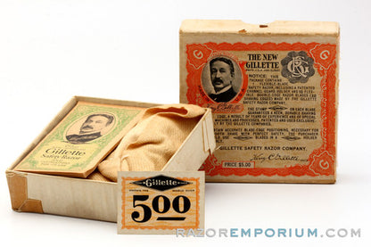 1928 Gillette New Improved Gold Tuckaway Style Travel DE Safety Razor Set w/ Instructions