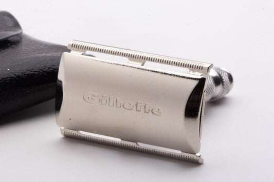 1967 M2 Gillette Ball End Tech Travel Safety Razor | Black Leather Case