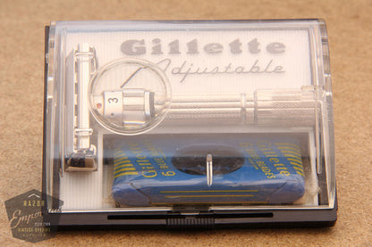 Gillette 1958 RED DOT Fatboy / $1.95 Adjustable DE Safety Razor in Case - Mint
