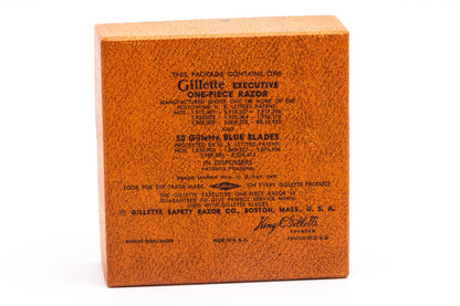 1948 Gillette Executive Double Edge Safety Razor Set w/ Ostrich Leather Case, Blade Bank, and Original Box