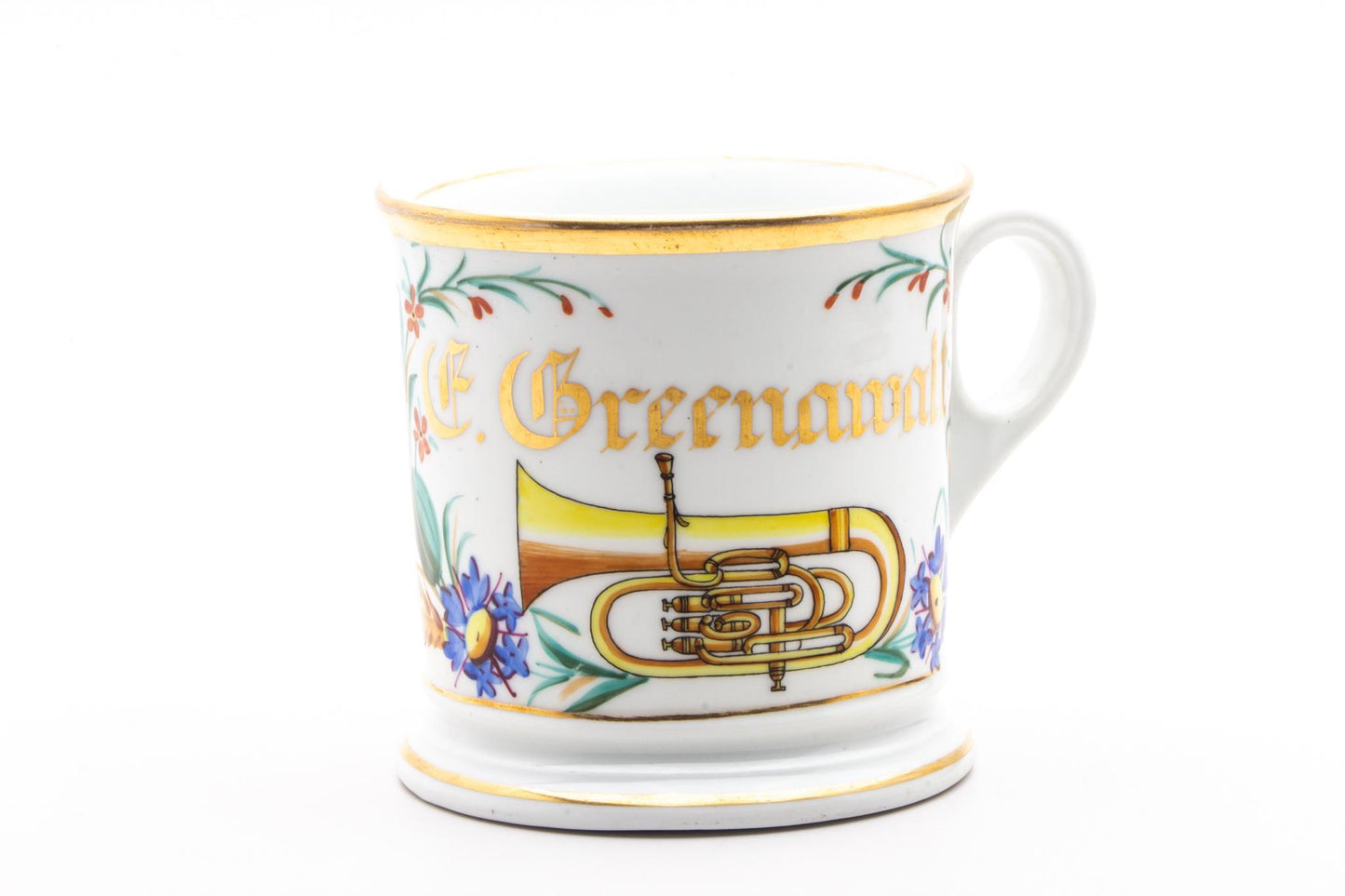 Vintage Hand Painted C. Greenawalt Trumpet Shaving Mug