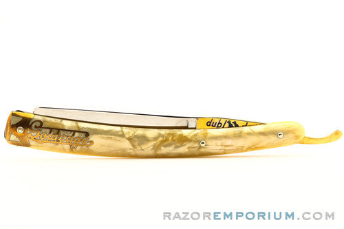 5/8" Dubl Duck Pearlduck Goldedge  w/ Gold Inlay Celluloid Scales Straight Razor | Solingen, Germany