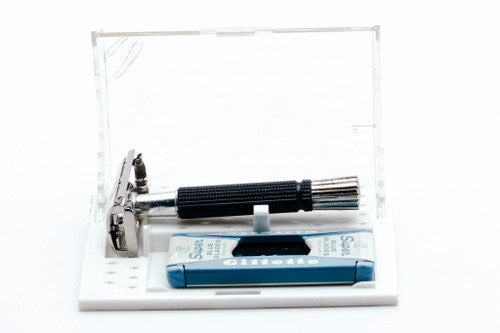 1971 Gillette R1 Black Handle Flare Tip Super Speed Safety Razor Set