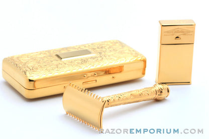 1910 Gillette Gold Empire Set - ABC Pocket Edition Old Type Open Comb DE Razor Set - 24K Gold Revamp