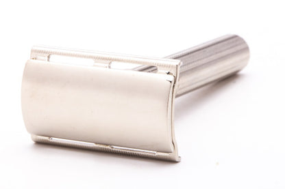 1958 D4 Gillette Fat Handle Tech DE Razor | Factory Nickel Revamp