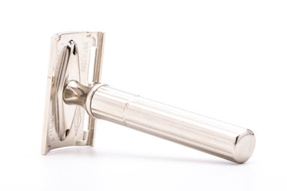 1958 D4 Gillette Fat Handle Tech DE Razor | Factory Nickel Revamp