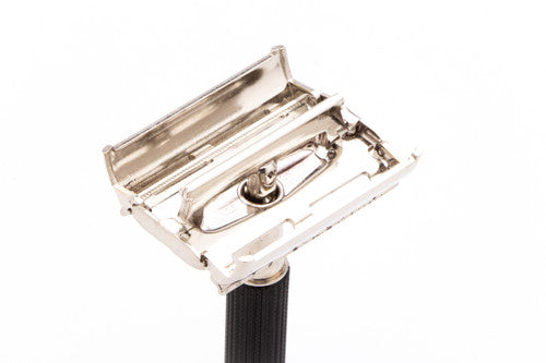 1972 S3 Gillette Black Handle Super Speed Safety Razor | Factory Nickel Revamp