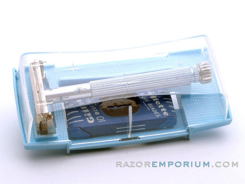 1962 H4 Gillette Lady Blue Star Double Edge Safety Razor Set | Original Condition