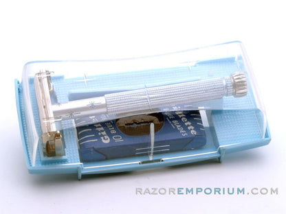 1962 H4 Gillette Lady Blue Star Double Edge Safety Razor Set | Original Condition