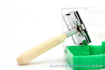 1940s Gem G-Bar Single Edge Razor with Cream Handle Set