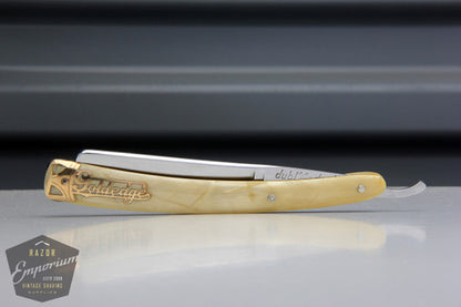 11/16" Dubl Duck Pearlduck Goldedge Straight Razor w/ Gold Inlay Celluloid Scales  | Solingen, Germany