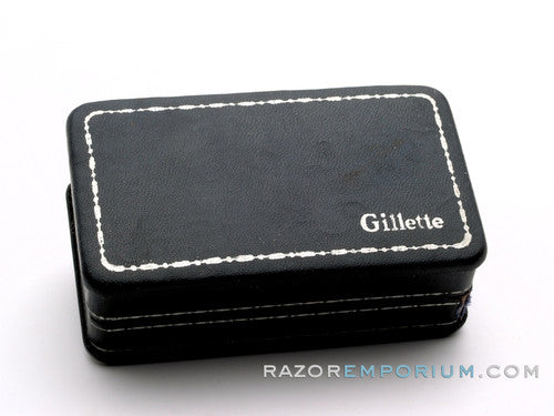 1948-1951 Gillette Aristocrat DE Safety Razor W/ Leather Case & Blade Bank *24K Gold - New Old Stock