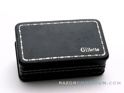 1948-1951 Gillette Aristocrat DE Safety Razor W/ Leather Case & Blade Bank *24K Gold - New Old Stock