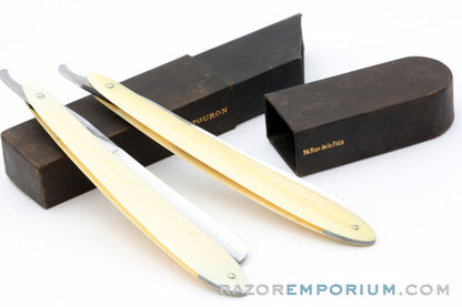 13/16'' Touron Paris Straight Razor Set | Ivory Hollow Ground Round Point | France