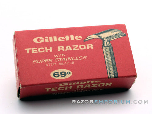 1967 M3 Gillette Ball End Tech DE Razor in Original Red Box w/ Blades