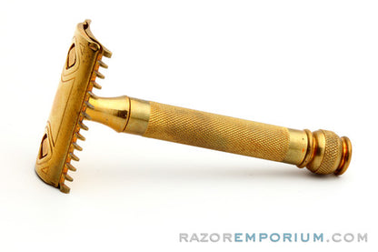 1930's Gillette Goodwill Ball End Gold DE Safety Razor Made in USA w/ Box