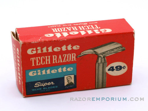 1962 H2 Gillette Ball End Tech DE Razor in Original Red Box w/ Blades