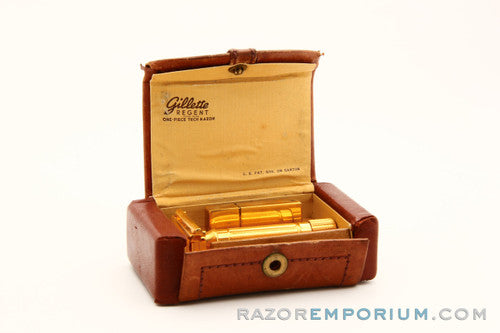 1941 Gillette Gold Regent Tech w/  Leather Case and Original Blade Bank