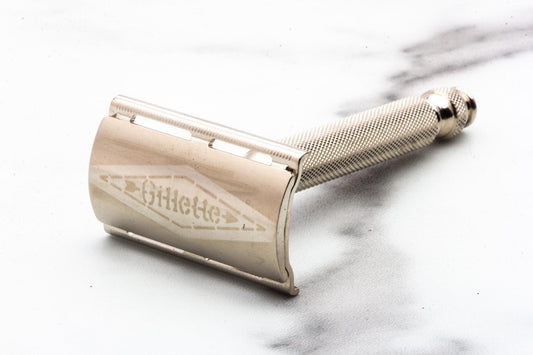 1958 D4 Gillette Ball End Tech 3 Piece Safety Razor | Factory Nickel Revamp