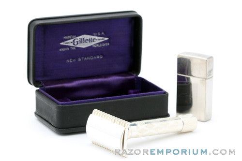 1921 Gillette New Standard Safety Razor in Original Black Leather Case Silver Revamp
