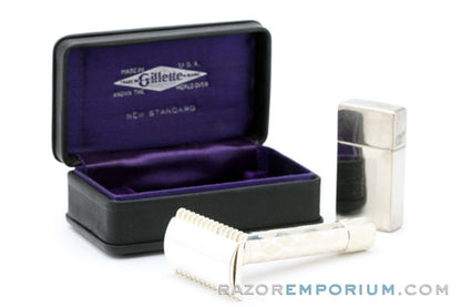 1921 Gillette New Standard Safety Razor in Original Black Leather Case Silver Revamp