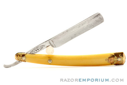 4/8" Dubl Duck Lifetime "Grim Reaper" w/ Gold Inlay Celluloid Scales Straight Razor | Solingen Germany *RARE*