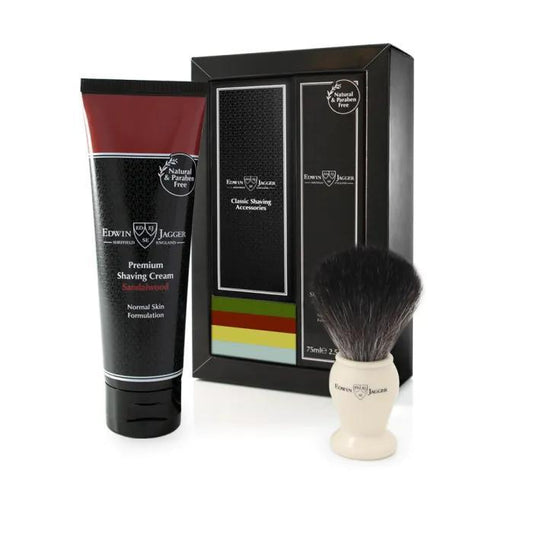 Edwin Jagger Imitation Ivory Synthetic Brush Gift Set (Sandalwood)