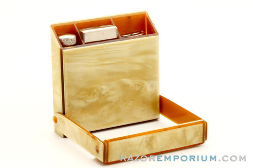Gillette 1920s Silver New Improved Style Travel (DE) Safety Razor Set w/ Blade Bank & Travel Case